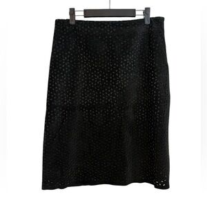 Theory Black Suede Floral Eyelet Skirt